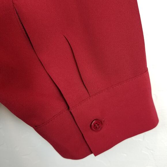 Talbots Women's Popover Burgundy Red Career Office Lace Long Sleeve Blouse Large - Picture 5 of 6